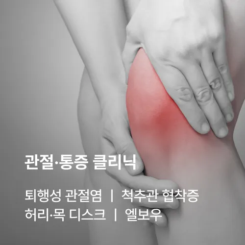 관절·통증 클리닉: 퇴행성 관절염, 척추관 협착증, 허리·목 디스크, 엘보우
